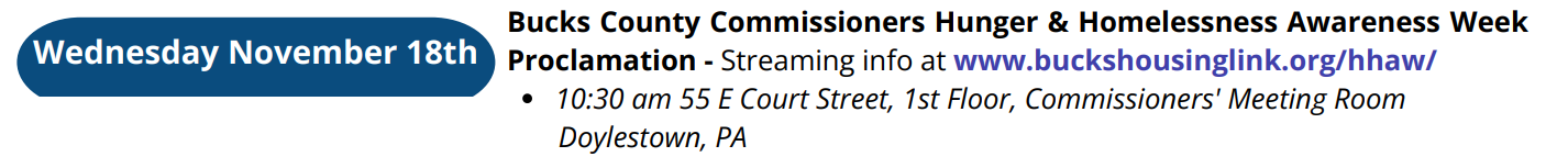 26-11-18 Wednesday Bucks County Commissioners Hunger Homelessness Awareness Week Proclamation - Click to see more details