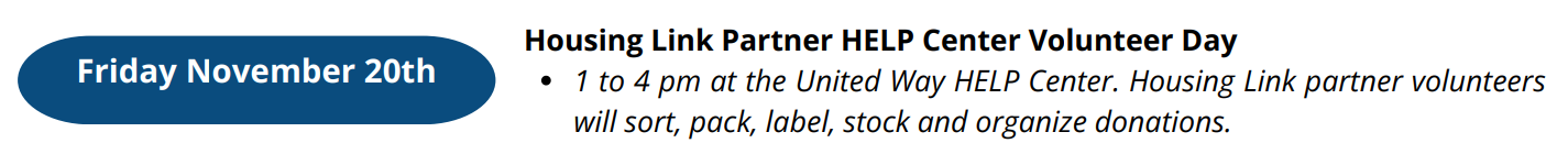 26-11-20 Friday Housing Link Partner HELP Center Volunteer Day  - Click to see more details